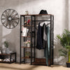 Industrial Rustic Wood Coat Rail Bar Stand Garment Clothes Rack 5 Tiers Shelves