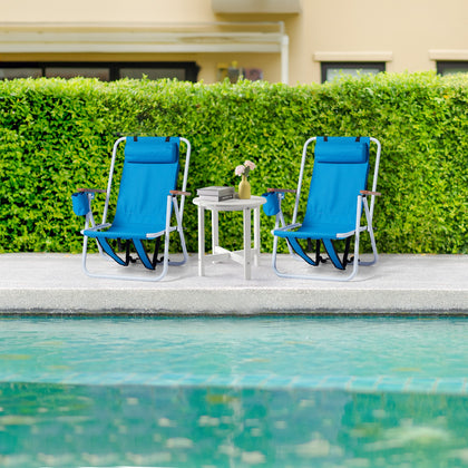 2 Pcs Folding Beach Chair 4 Position Portable Backpack Camping Chair Cup Holder