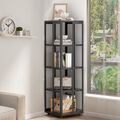 4-Tier Bookshelf Bookcase Steel Frame Corner Shelf Unit Industrial On Wheels