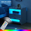LED BedsideTable Cabinet Storage Nightstand W/Charging Station 2 Drawers White