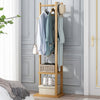 155cm Tall Bamboo Garment Rack Coat Hat Stand with 2 Shelf 3 Hooks Hanger Closet