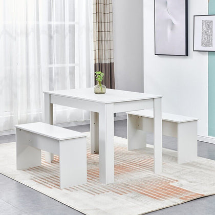 Modern 3Pcs Dining Bench Set Table+ 2 Bench Dining Room Kitchen for Small Space