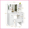 White Dressing Table with 10 LED Lights Mirror and Stool & 5 Drawers Vanity Set