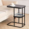 C Shape 2 Tiers End Table Bay Window/Bed/Sofa Side Unit with Shelf Marble Effect