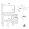 Large White Dressing Table Stool Set with LED Light Mirror Vanity Make up Desk