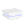 Square Coffee Table White High Gloss Wooden Centre Tea Table with LED RGB Lights