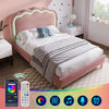 3FT Upholstered Bed Frame with LED Light Strip Stylish Single Bed For Teens Pink