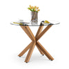 Round Dining Table Wooden Legs 100cm Tempered Glass Kitchen Living Room