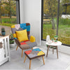 Upholstered Armchair Linen Fabric Wingback Chair Sofa with Stool Set Patchwork