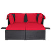 Outdoor Hand-Woven PE Wicker Daybed Patio Loveseat Sofa Set Retractable Canopy