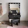 Black LED Dressing Mirror Makeup Table Bedroom Vanity Unit Set with Stool Drawer