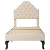 Velvet Upholstered Bed Single Size Bed 3FT with Headboard for Kids Teens Beige