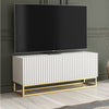 TV Unit I 100cm Cabinet I White Fluted Doors I Gold Metal Base I Modern