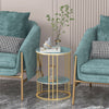 2-Tier Modern Round Coffee Table Sofa Side Table Emerald Green Marble Nightstand