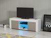 Modern TV Unit Stand Cabinet Grey High Gloss Doors & White Matt Body LED Lights