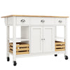ROLLING KITCHEN ISLAND STORAGE TROLLEY CABINET WITH LARGE WOOD TOP, 3 DRAWERS