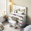 White Dressing Table Wood Makeup Desk with LED Mirror 7 Drawers Stool Bedroom