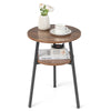 Round Side Table Wooden 2-Tier Sofa End Beside Accent Table W/ Storage Shelf