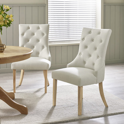 2x Belgravia Beige Fabric Dining Chairs With Oak Effect Legs