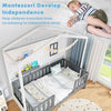 Single Wood House Bed Montessori Floor Bed w/ 2 Shelves & Guardrails