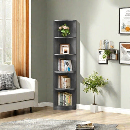 5-Tier Corner Shelf Bookshelf Free Standing Bookshelves Wooden for Home Office