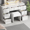 White Dressing Table High Gloss Vanity Makeup Desk 7 Drawers& Stool& LED Mirror