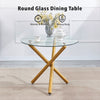 Round Clear Tempered Glass Dining Table Golden Metal Legs Dining Room Kitchen