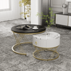 Marble Look Nesting Coffee Table with 1 drawer, Black and White