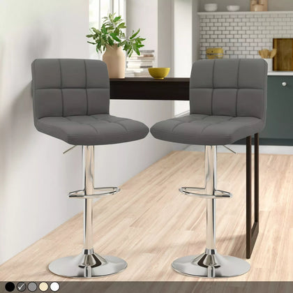 2x Chrome & Height Adjust Swivel Faux Leather Kitchen Breakfast Bar Stool