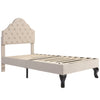 Single Size Bed 3FT Velvet Upholstered Bed with Slatted frame Headboard Beige