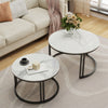 FATIVO Nesting Coffee Table Set of 2 White Marble Round End Table Pedestal Desk