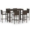 7 Piece Outdoor Bar Set with Armrest Poly Rattan Brown