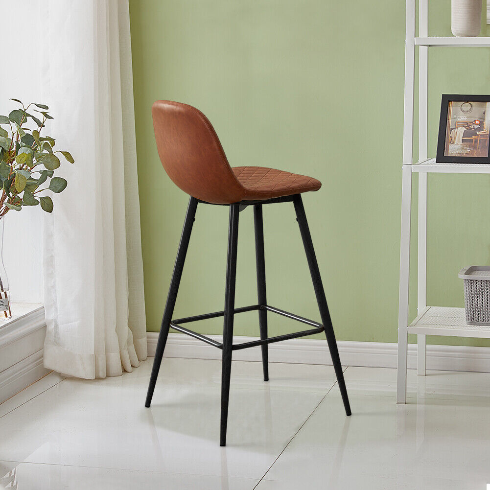 2X Bar Stools Fabric/Faux Leather Pub Chairs Breakfast Kitchen Metal Leg Modern