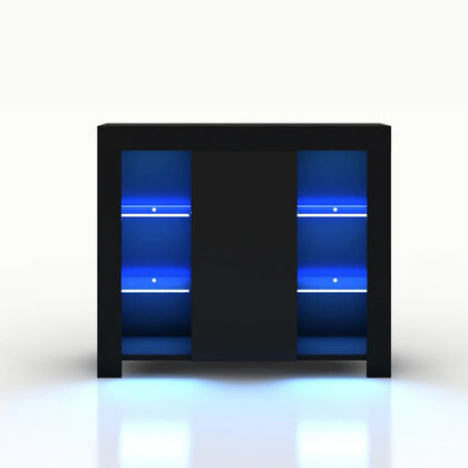 Modern 1 Door Sideboard Display Cabinet TV Unit Stand Black with LED Lights