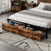Double Metal Bed Frame with LED, Charging Station, Storage Headboard and Drawers