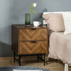 Two-Drawer Herringbone Bedside Table Home Cabinet Bedroom Storage Brown