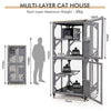 Wooden Cat House Kitten Cage Enclosure on Wheels w/Asphalt Roof 2 Platforms