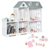 2-in-1 Multi-Purpose Kids Wooden Dollhouse Children Bookshelf Bookcase Grey