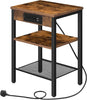 HOOBRO Side Table with Charging Station Bedside Table 3-Tier End Table Brown