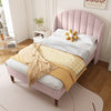 UPHOLSTERED PLATFORM BED 3FT SINGLE BED FRAME WITH HEADBOARD AND WING SIDE PINK