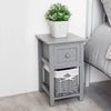 Bedside Table Unit Cabinet Pair Grey Bedroom Nightstand Wicker Storage Wooden