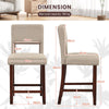 2 Pcs Linen Counter Height Bar Stool Chair Set w/ Hollowed Back Rubber Wood Legs