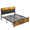 Double Metal Bed Frame with Drawers Storage Upholstered Headboard with LED & USB