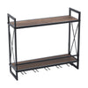 Industrial Wall Mounted Wine Rack 2 Tier Storage Display Shelf Glasses Holder