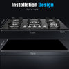 Gas Hob 77 cm 5 Burners Built-in Cooktop Gas Cooker Glass Ceramic Surface Black