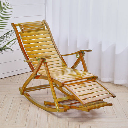 Bamboo Rocking Chair Extra Retractable Sun Bed Patio Lounger Reclining Armchair