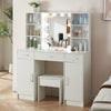 Vanity Makeup Desk Dressing Table Set with 10 LED Lights Mirror Stool 3 Drawers