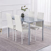 4pcs White Faux Leather Dining Chairs & Grey Tempered Glass Dining Table Set