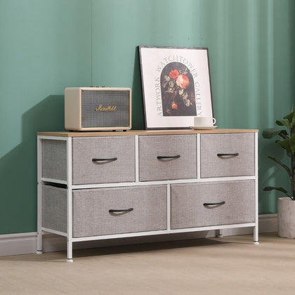 5 Drawers Chest of Drawers with Wood Tabletop Fabric Drawers for Bedroom