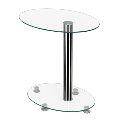 2 Tier Modern Clear Glass Beside Table Coffee Sofa Snack Laptop Table Oval Shape